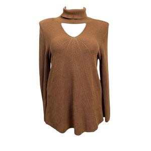 Chico’s Brown Cutout Turtleneck Sweater Long Sleeve Cotton Blend Size XL